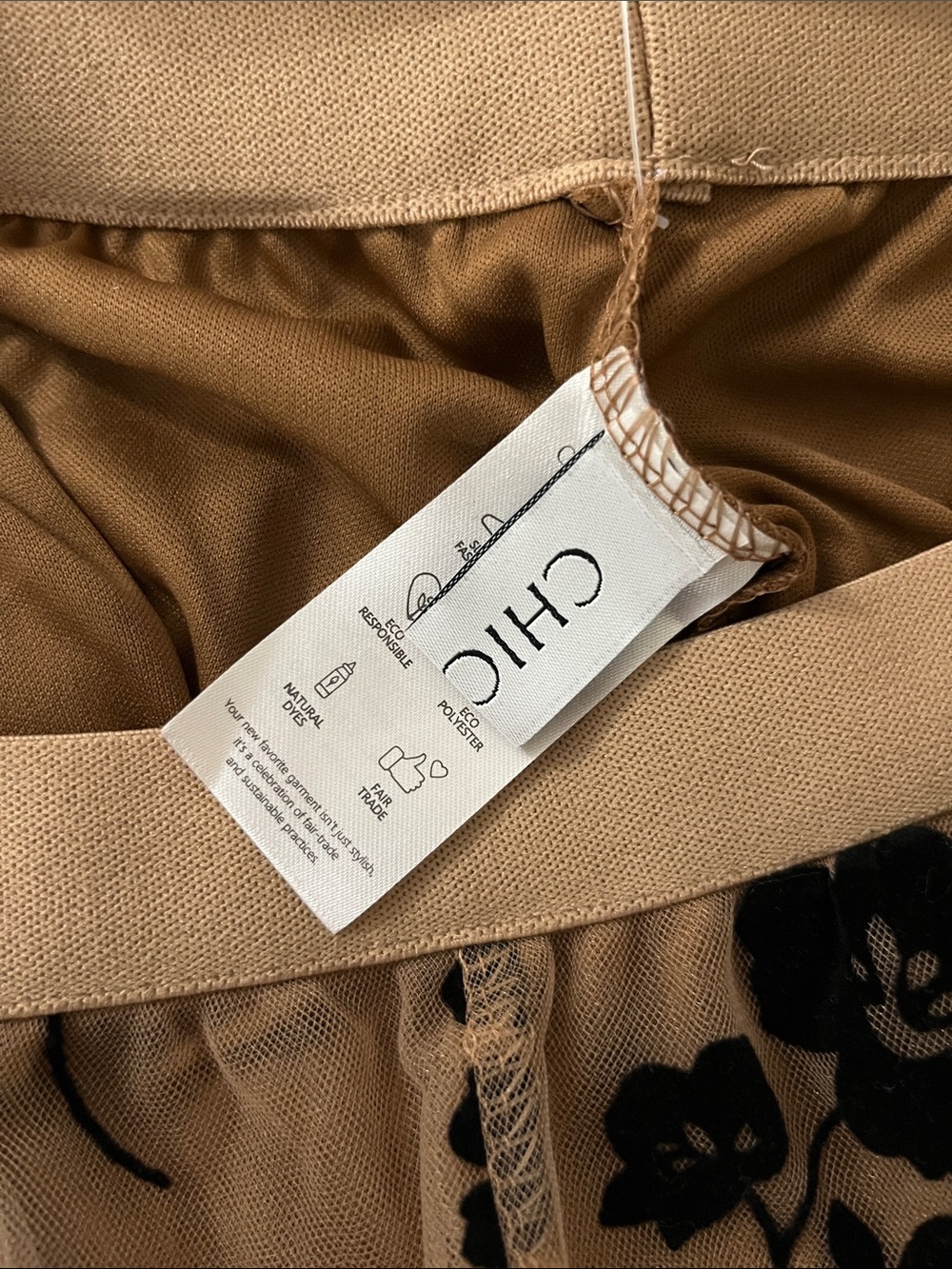 Chicwish Black Floral Appliqué Beige Tulle Midi Skirt - Picture 4 of 5